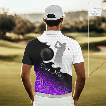 Custom Mens Golf Polo Shirt Purple Black Gradient, Personalized Name Golf Shirt, Gift For Golfer NHT828