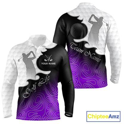 Custom Mens Golf Polo Shirt Purple Black Gradient, Personalized Name Golf Shirt, Gift For Golfer NHT828