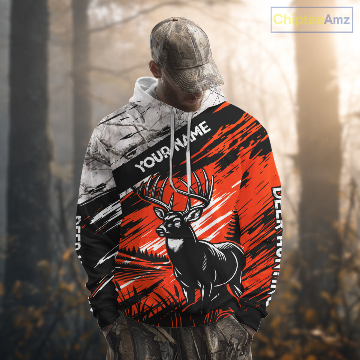 Deer Hunting Shirt 3D All Over Print Orange Black Gray Camo Deer With TX Flag Season NHT64