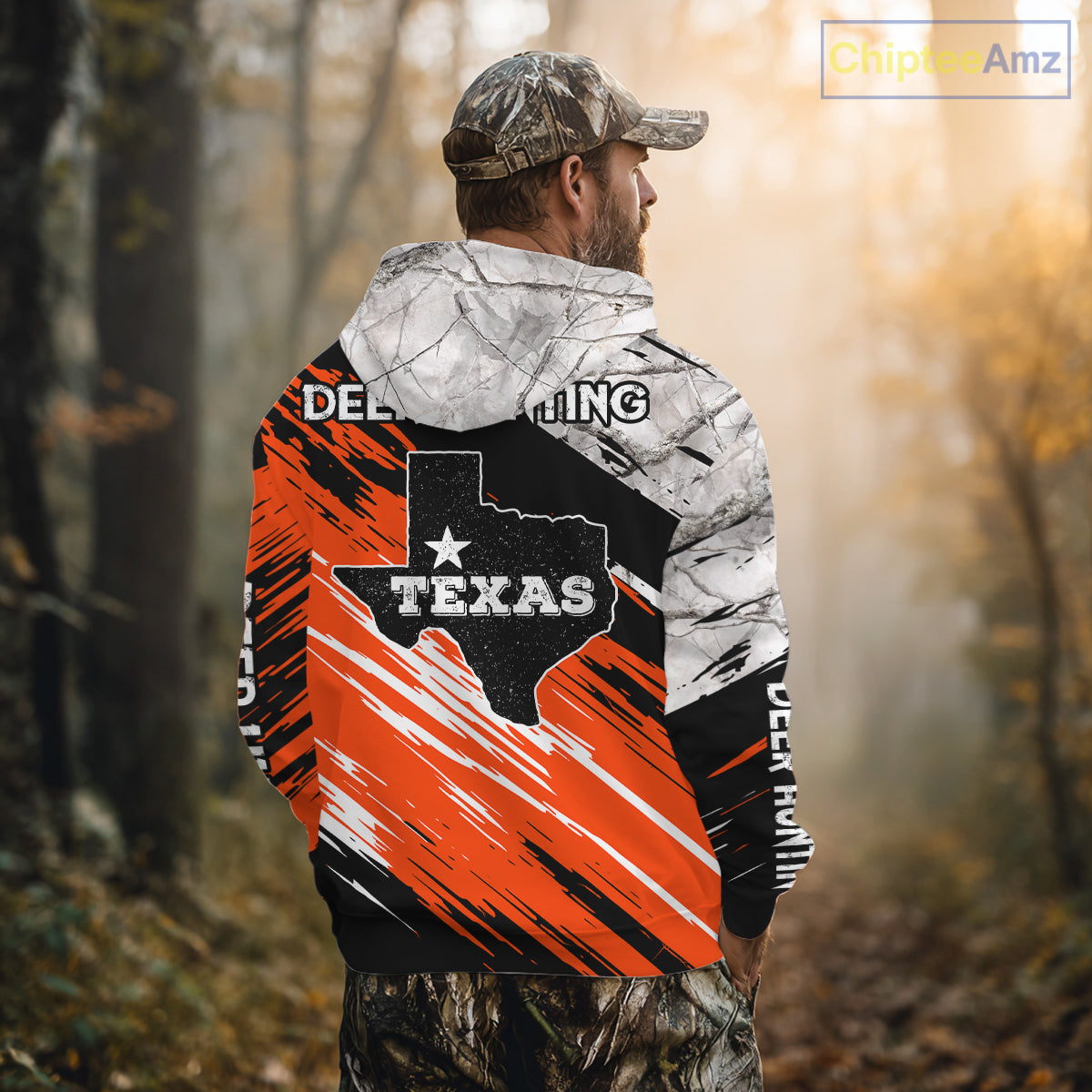 Deer Hunting Shirt 3D All Over Print Orange Black Gray Camo Deer With TX Flag Season NHT64