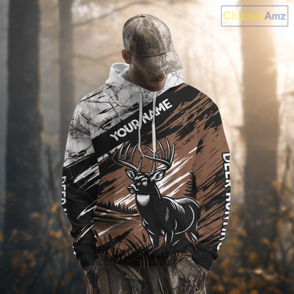 Deer Hunting Shirt 3D All Over Print Brown Black Gray Camo Deer With TX Flag Season NHT65