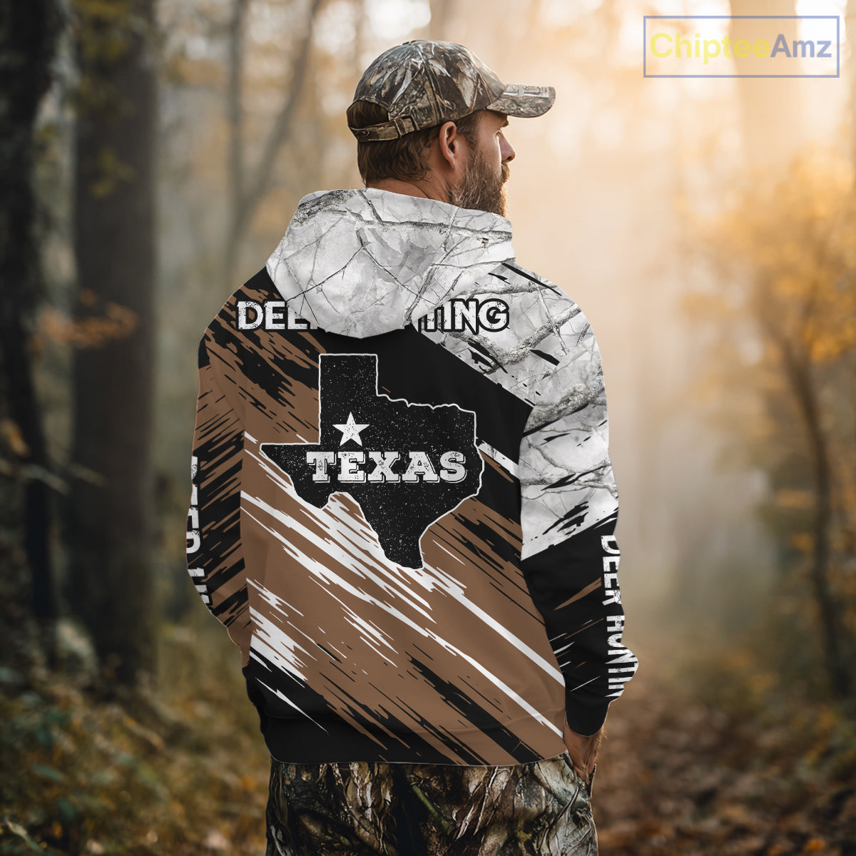 Deer Hunting Shirt 3D All Over Print Brown Black Gray Camo Deer With TX Flag Season NHT65