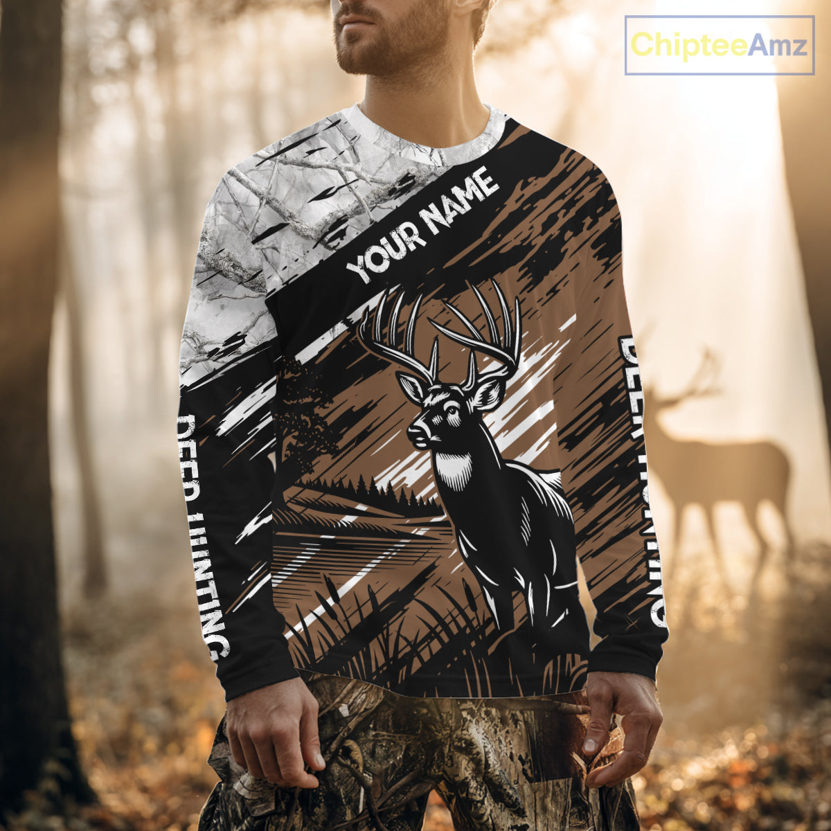 Deer Hunting Shirt 3D All Over Print Brown Black Gray Camo Deer With TX Flag Season NHT65