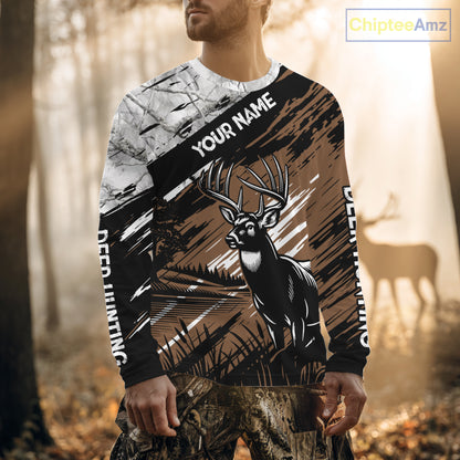 Deer Hunting Shirt 3D All Over Print Brown Black Gray Camo Deer With TX Flag Season NHT65