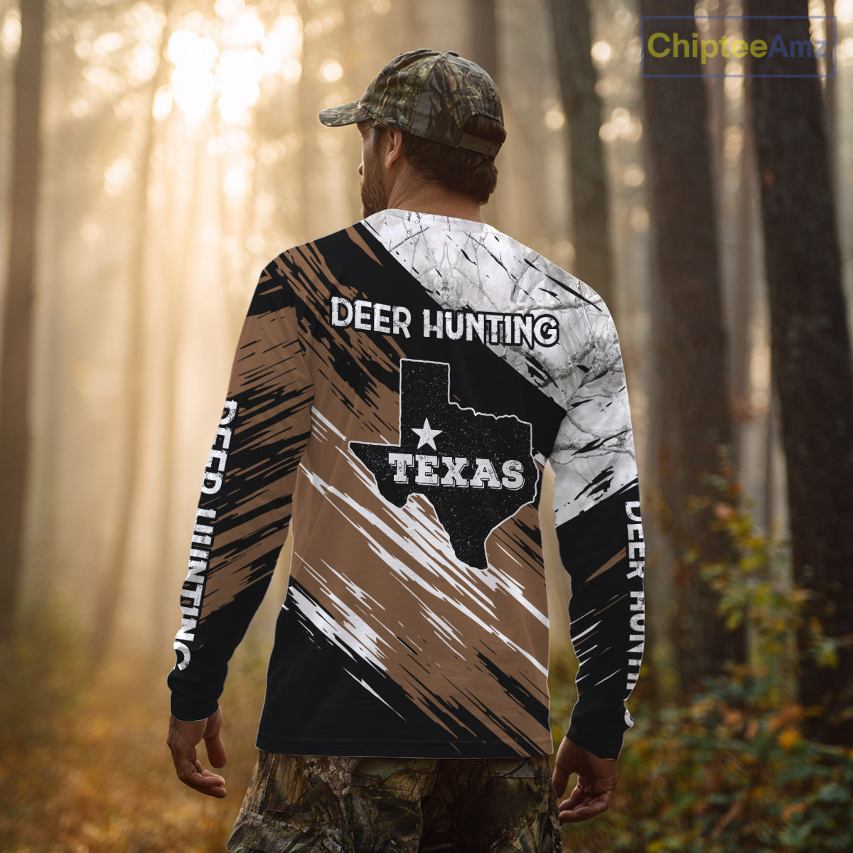 Deer Hunting Shirt 3D All Over Print Brown Black Gray Camo Deer With TX Flag Season NHT65