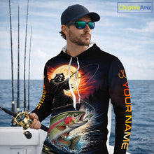 Load image into Gallery viewer, Personalized Fish Reaper Fishing Jerseys, Fish Reaper Sunset Rainbow Trout Fishing Shirts Long Sleeve Hooded NHT832