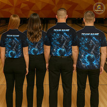 Load image into Gallery viewer, Custom Blue Fire Grim Reaper Bowling Jersey For Womens Bowling Team Shirts Bowling League Polo &amp; 1/4 Zip NHT1146