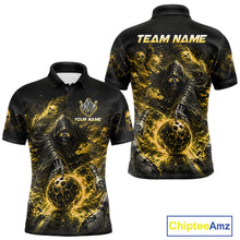 Load image into Gallery viewer, Black and gold polo shirt with grim reaper design and 'Team Name' text on a white background.