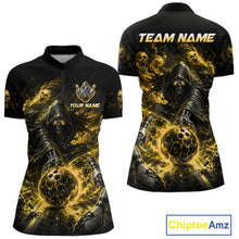 Load image into Gallery viewer, Custom Yellow Fire Grim Reaper Bowling Jersey for Women | Team Polo &amp; 1/4 Zip