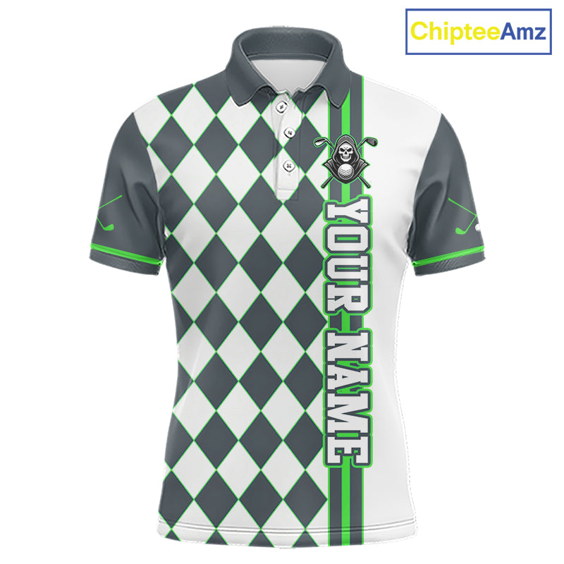 Personalized Skeleton Golf Polo Shirt For Mens - Funny Grim Reaper Golf Team Polo|Green 