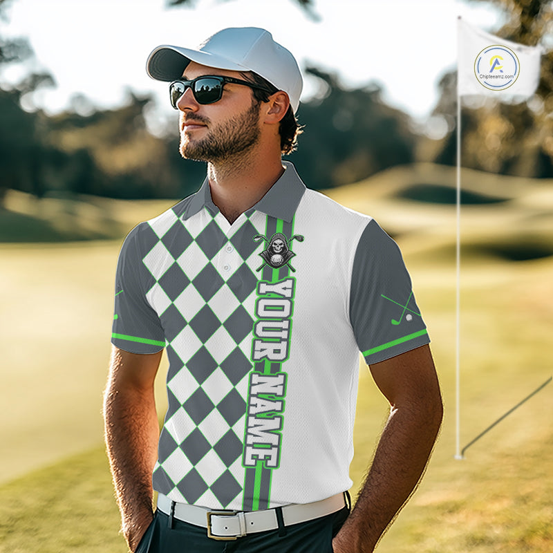 Personalized Skeleton Golf Polo Shirt For Mens - Funny Grim Reaper Golf Team Polo|Green NHT1153