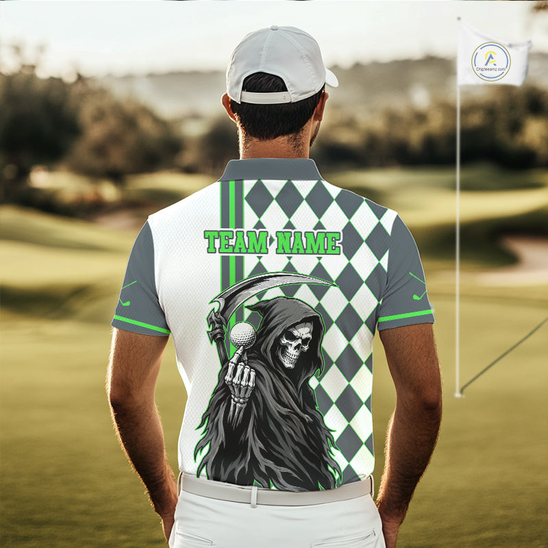 Personalized Skeleton Golf Polo Shirt For Mens - Funny Grim Reaper Golf Team Polo|Green NHT1153