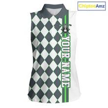 Load image into Gallery viewer, Sleeveless shirt with argyle pattern and green text on a white background, branded 'ChipteeAmz'.