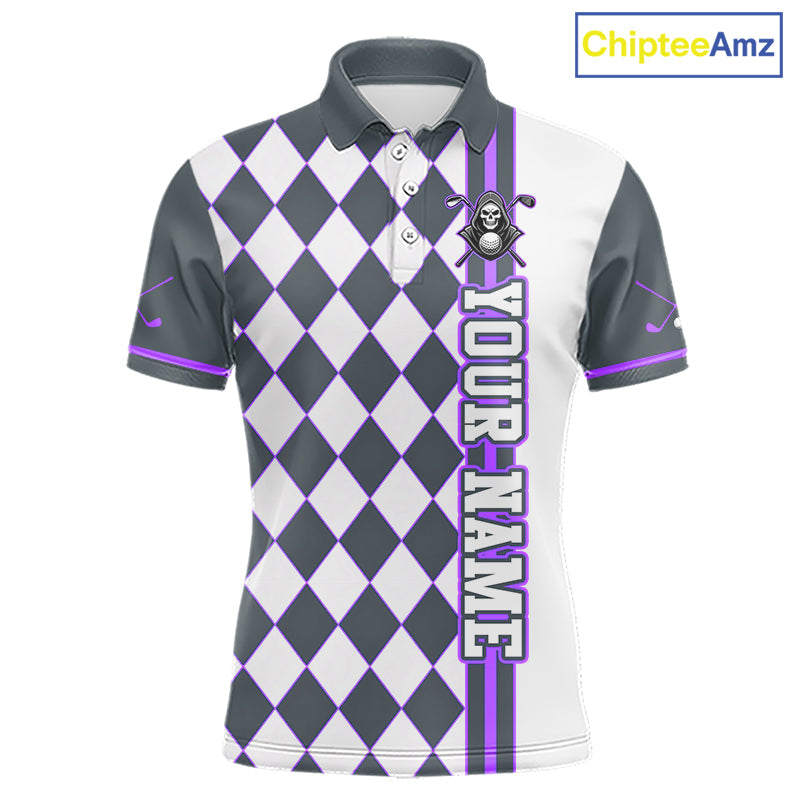 Checkered polo shirt with skull design and 'Your Name' text on a white background, branded 'ChipteeAmz'.