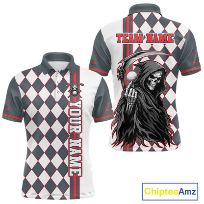 Personalized Skeleton Golf Polo Shirt For Mens - Funny Grim Reaper Golf Team Polo|Red 