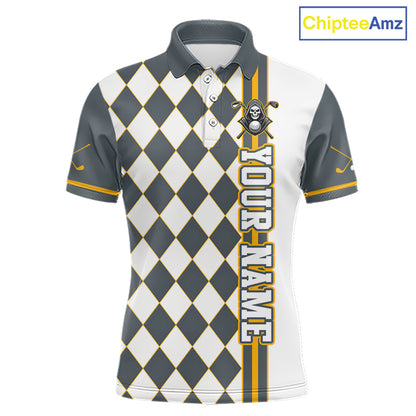 Polo shirt with diamond pattern and text on a white background, branded 'ChipteeAmz'.