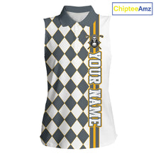 Load image into Gallery viewer, Sleeveless polo shirt with argyle pattern and skull design on a white background, branded 'ChipteeAmz'.