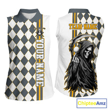 Load image into Gallery viewer, Personalized Skeleton Golf Polo Shirt For Womens Sleeveless - Funny Grim Reaper Golf Team Polo|Yellow 