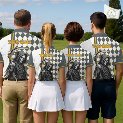 Personalized Skeleton Golf Polo Shirt For Mens - Funny Grim Reaper Golf Team Polo|Yellow NHT1156