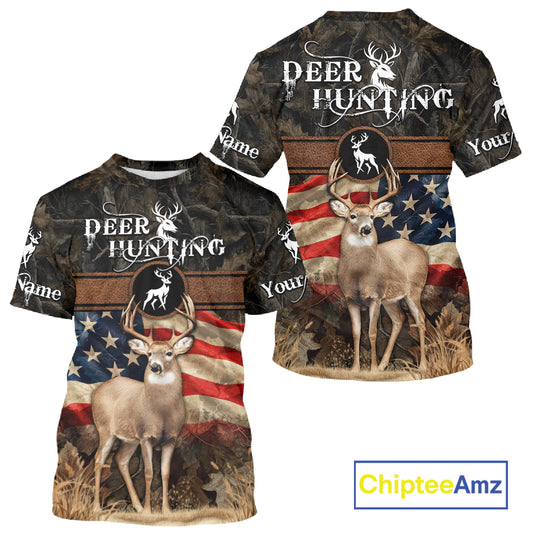 Deer US Flag 3D All Over Print Shirts, Personalized Hunting Gifts For Deer Hunters NHT191