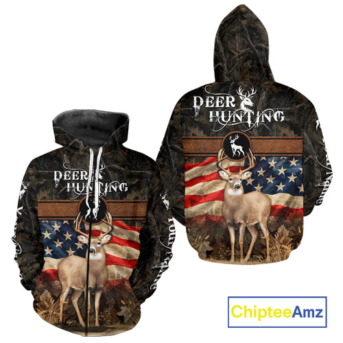 Mule Deer US Flag 3D All Over Print Shirts, Personalized Hunting Gifts For Deer Hunters NHT191