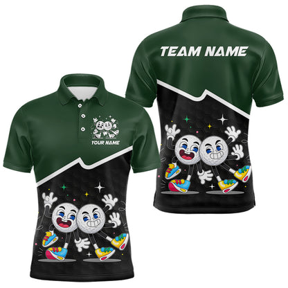 Custom Green And Black Mens Golf Polo Shirt, Custom Golf Balls Team Jerseys NHT865