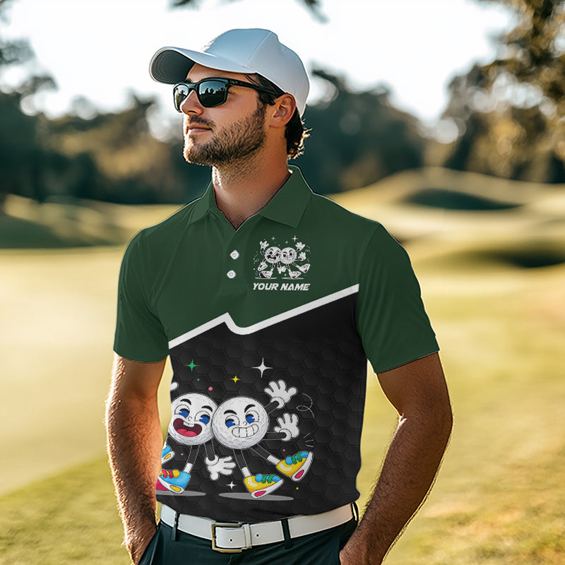 Custom Green And Black Mens Golf Polo Shirt, Custom Golf Balls Team Jerseys NHT865