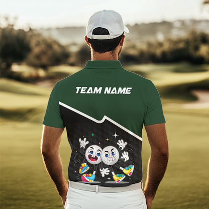 Custom Green And Black Mens Golf Polo Shirt, Custom Golf Balls Team Jerseys NHT865