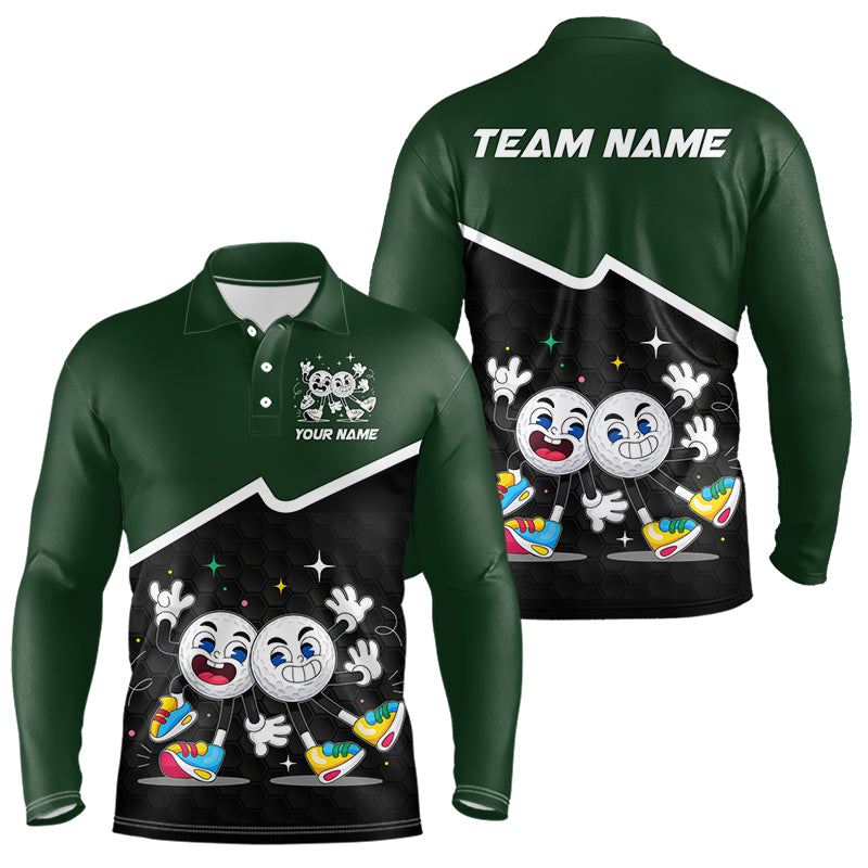 Custom Green And Black Mens Golf Polo Shirt, Custom Golf Balls Team Jerseys NHT865