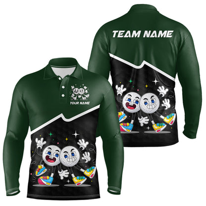 Custom Green And Black Mens Golf Polo Shirt, Custom Golf Balls Team Jerseys NHT865