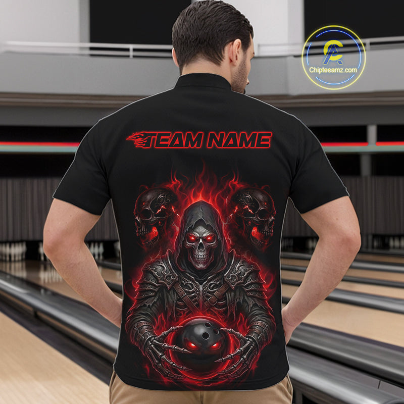 Personalized Men Bowling Jersey Custom Name Team Name Grim Reaper Skull Bowling Polo Shirt Gift NHT1316