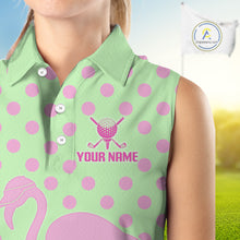 Load image into Gallery viewer, Women's Sleeveless Flamingo Golf Polo Shirt – Personalized Pink Flamingo Golf Jersey With Custom Name|Green NHT1016