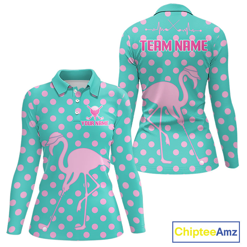 Women's Flamingo Golf Polo Shirt – Personalized Pink Flamingo Golf Jersey With Custom Name