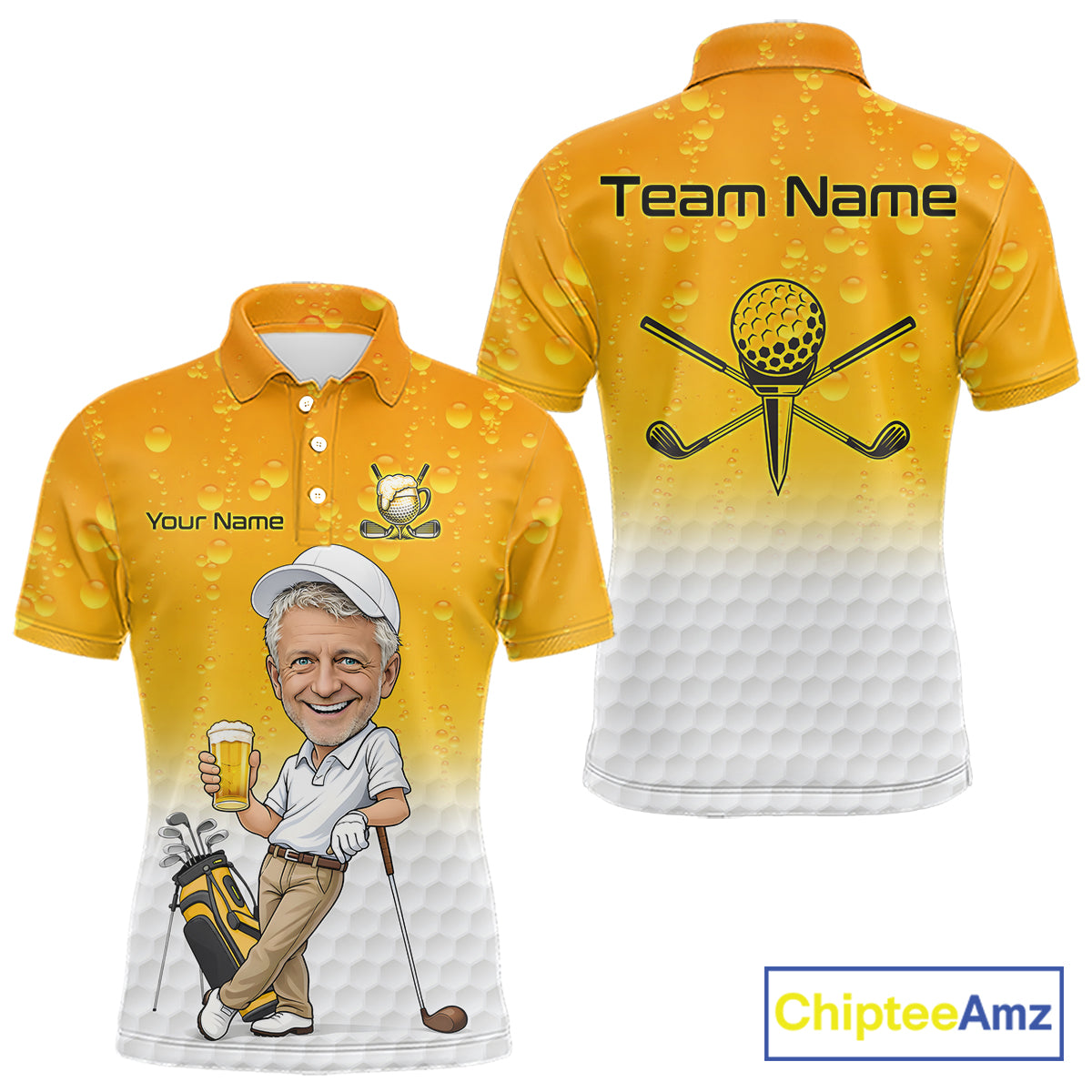 Personalized Beer Style Funny Mens Golf Polo Shirt Gift For Father Day – Custom Face Portrait Cartoon Design NHT666