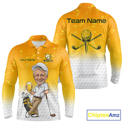 Personalized Beer Style Funny Mens Golf Polo Shirt Gift For Father Day – Custom Face Portrait Cartoon Design NHT666