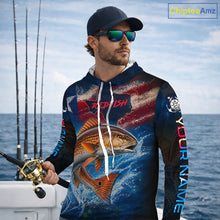 Load image into Gallery viewer, Texas Flag Redfish Long Sleeve Hooded Fishing Jersey, Red Drum Saltwater Performance UV Shirt For Men 