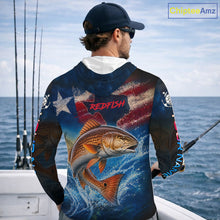 Load image into Gallery viewer, Texas Flag Redfish Long Sleeve Hooded Fishing Jersey, Red Drum Saltwater Performance UV Shirt For Men 