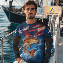 Load image into Gallery viewer, Texas Flag Redfish Long Sleeve Fishing Jersey, Red Drum Saltwater Performance UV Shirt For Men 