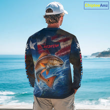 Load image into Gallery viewer, Texas Flag Redfish Long Sleeve Fishing Jersey, Red Drum Saltwater Performance UV Shirt For Men 