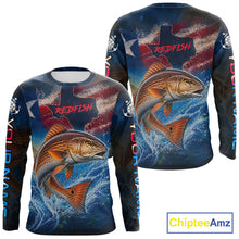 Load image into Gallery viewer, Texas Flag Redfish Long Sleeve Fishing Jersey, Red Drum Saltwater Performance UV Shirt For Men 