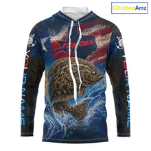 Load image into Gallery viewer, Texas Flag Flounder Long Sleeve Hooded Fishing Jersey, Flounder Saltwater Performance UV Shirt For Men 