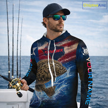 Load image into Gallery viewer, Texas Flag Flounder Long Sleeve Hooded Fishing Jersey, Flounder Saltwater Performance UV Shirt For Men 