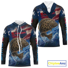 Load image into Gallery viewer, Texas Flag Flounder Long Sleeve Hooded Fishing Jersey, Flounder Saltwater Performance UV Shirt For Men 