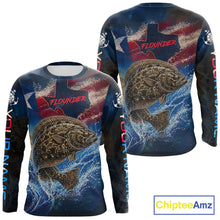 Load image into Gallery viewer, Texas Flag Flounder Long Sleeve Fishing Jersey, Flounder Saltwater Performance UV Shirt For Men 