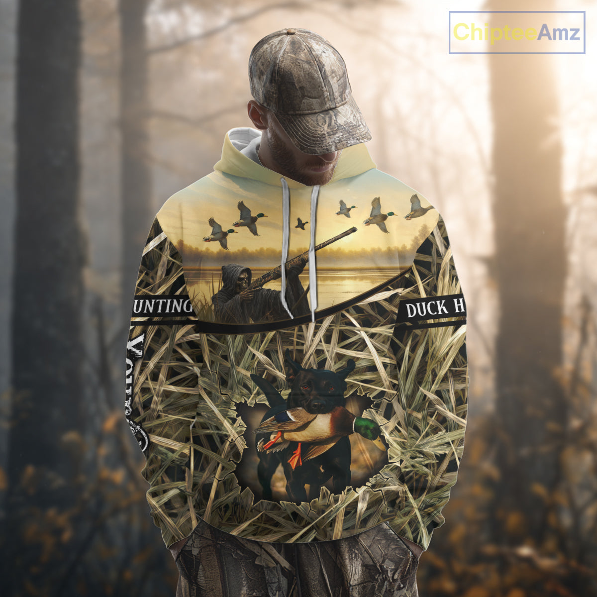 Duck Hunting 3D Waterfowl Camo Grim Reaper Black Labrador Retriever Shirt Hunting Gift NHT202