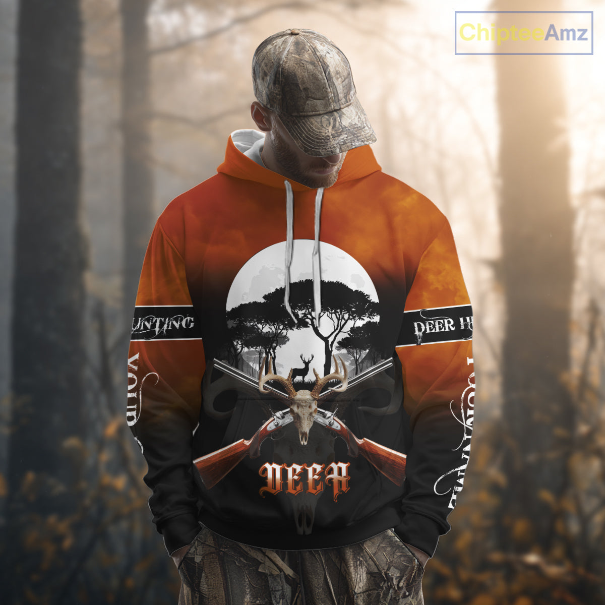 Season Personalized Deer Hunting Shirt 3D Full Moon Deer Skull All Over Print Hunting Gifts NHT36