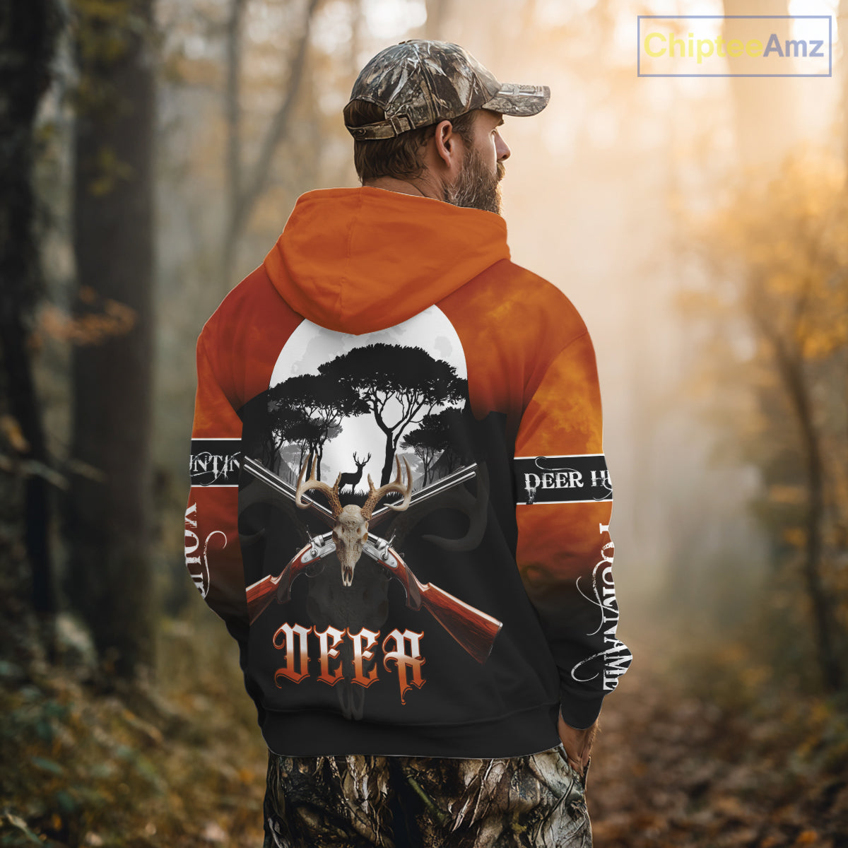 Season Personalized Deer Hunting Shirt 3D Full Moon Deer Skull All Over Print Hunting Gifts NHT36