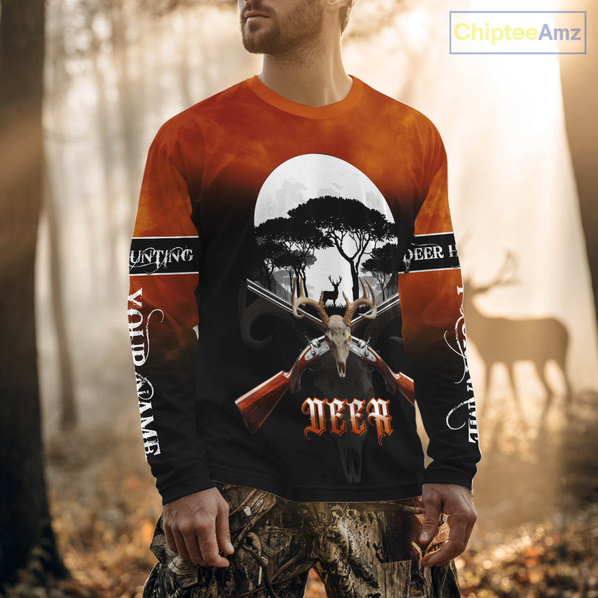 Season Personalized Deer Hunting Shirt 3D Full Moon Deer Skull All Over Print Hunting Gifts NHT36