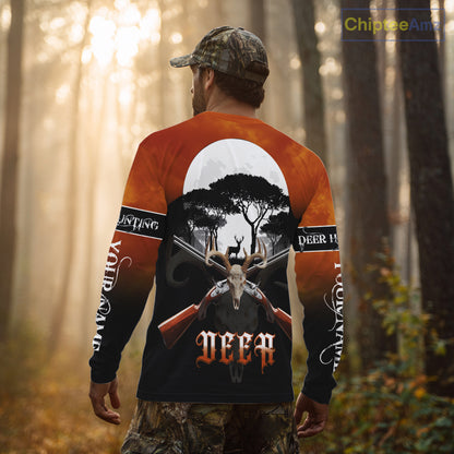 Season Personalized Deer Hunting Shirt 3D Full Moon Deer Skull All Over Print Hunting Gifts NHT36