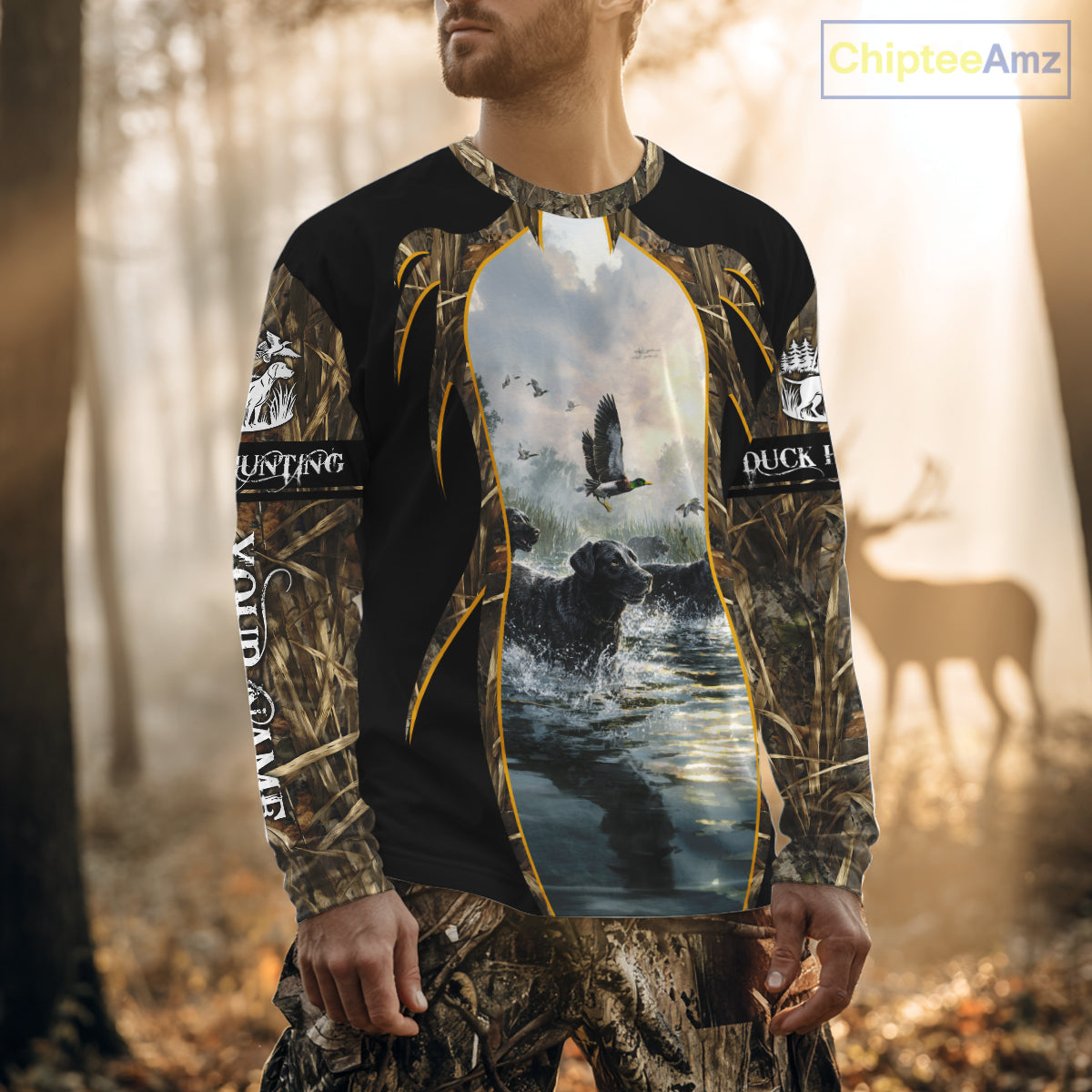 Duck Hunting Grass Camo with Black Labrador Retriever 3D Shirts, Hunting Gifts NBT140